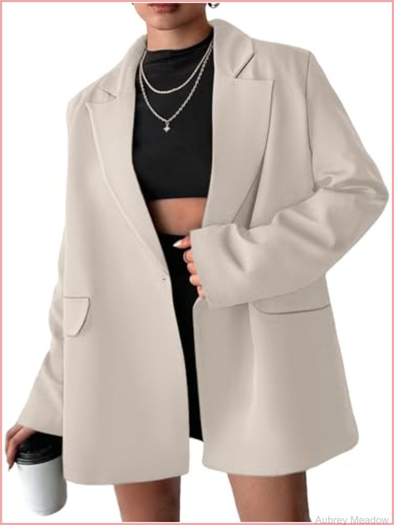 Women Blazer Suit Jacket Notched Collar Long Sleeve Slim Fit Office Work Blazer